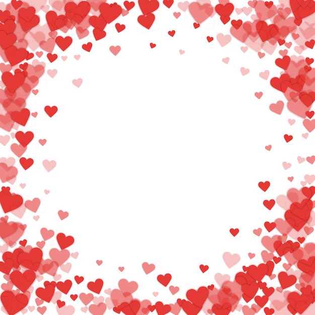Photo red hearts scattered on white background