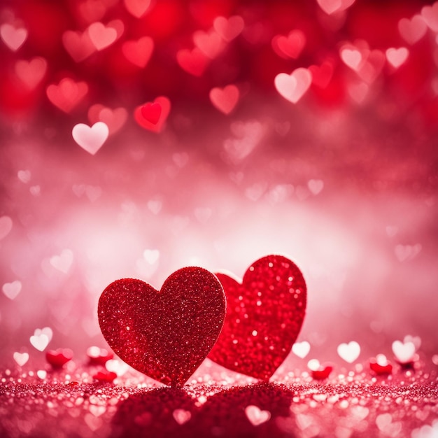 Red Hearts On Shiny Glitter Background