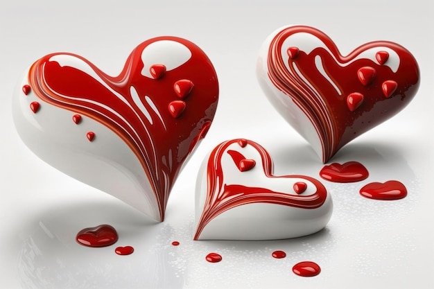 Red hearts on the white background