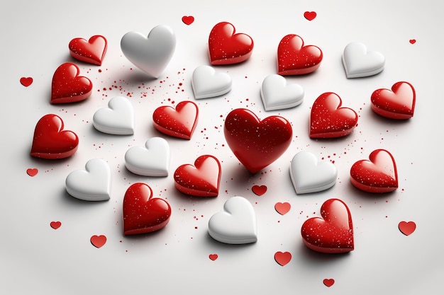 Red hearts on the white background