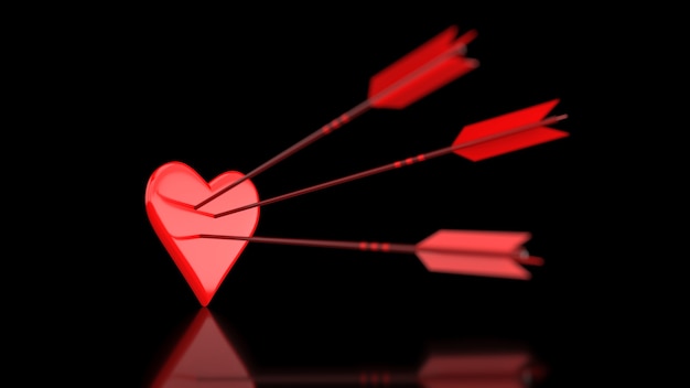 Red hearts with arrow in it in 3d illustration