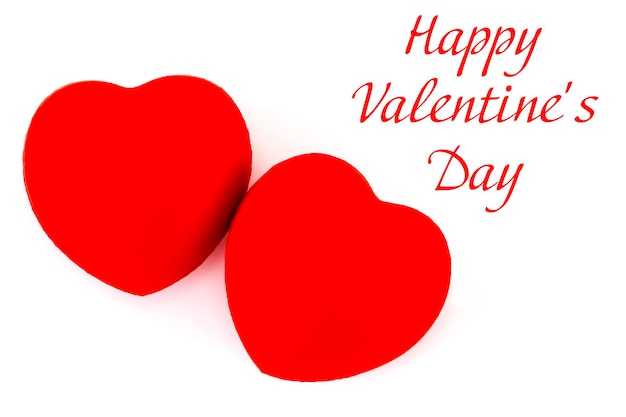 Red hearts  with text: happy Valentine's day on a white background.