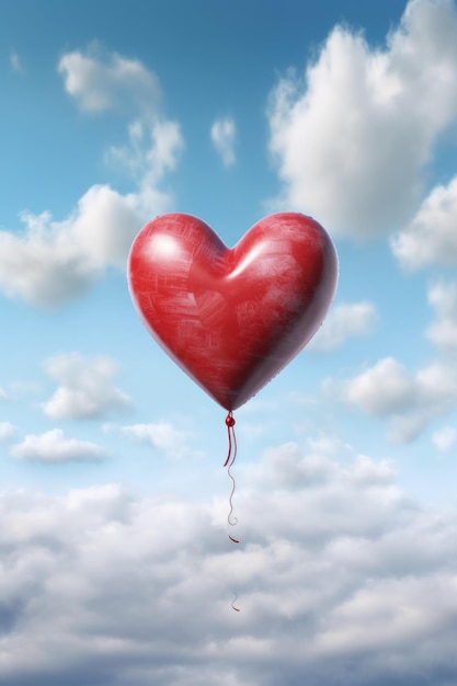 Red heartshaped balloon floating in the sky created with generative ai