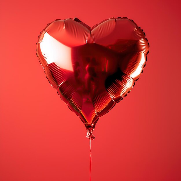Красный воздушный шар в форме сердца изолирован на красном фоне 3D-рендер