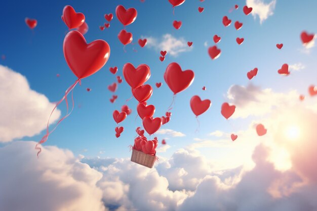 Photo red heartshaped balloons released into the sky car 00572 00