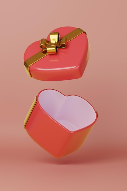 Red heartshaped gift box 3d Illustration