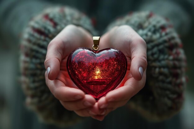 Red HeartShaped Pendant Held in Hands