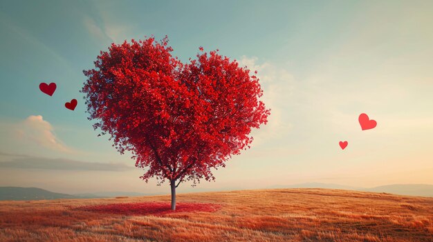 Фото Красное дерево в форме сердца на фоне валентина