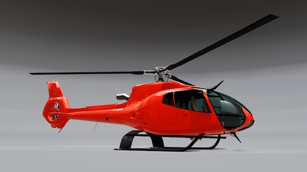 Red helicopter isolated on the gray background