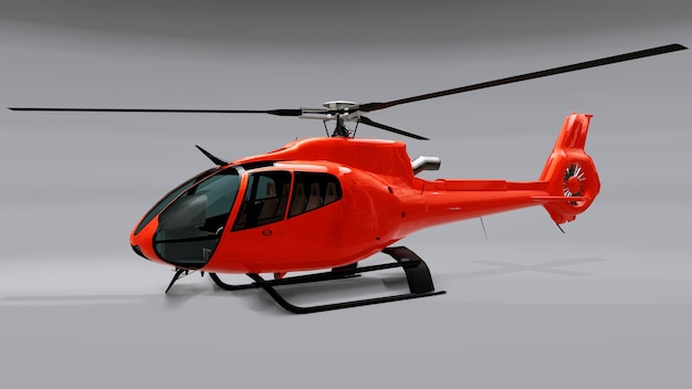 Red helicopter isolated on the gray background