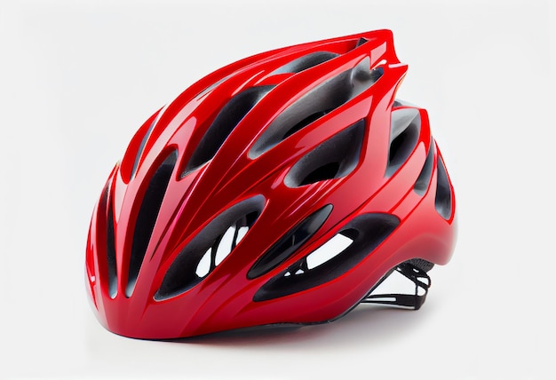 Red helmet of a cyclist on a white background