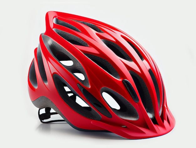 Red helmet of a cyclist on a white background