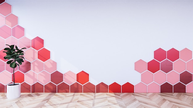 Red Hexagon tiles wall and plant