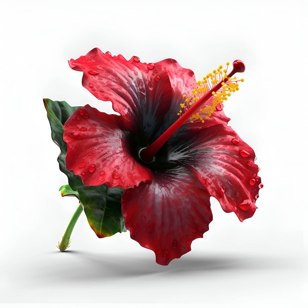 Red hibiscus flower isolated on white background 3D illustration