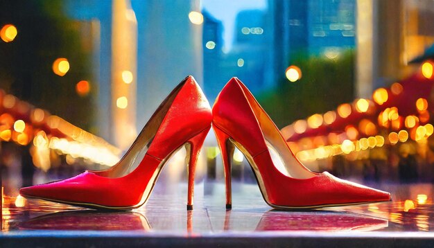 Red HighHeeled Stilettos in City Lights