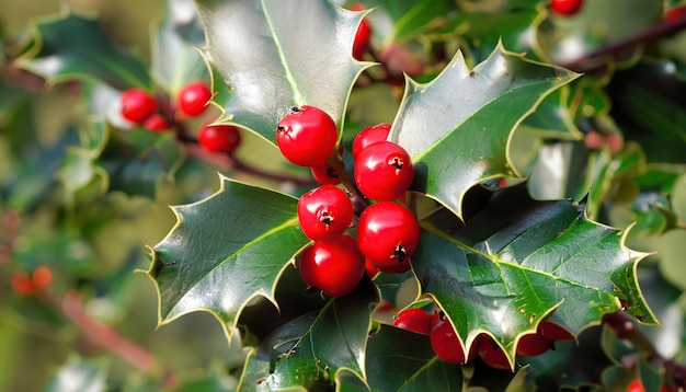 Red holly berries on the tree