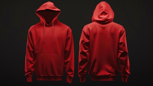 Photo red hoodie front and back view on black background