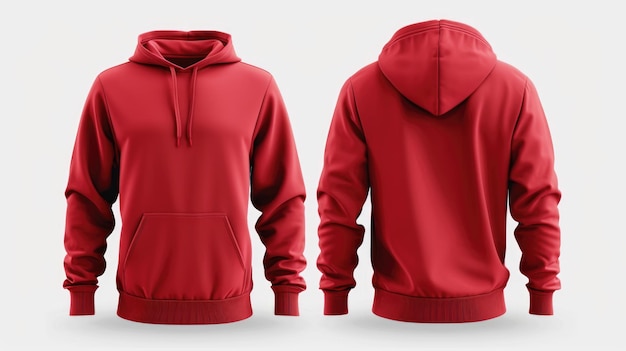 Red hoodie front and back view on a white background