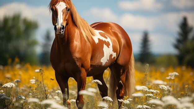 Red Horse Grazing in the Meadow