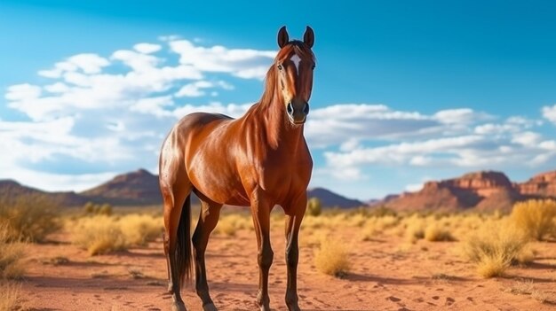 Photo a red horse stands on the sand