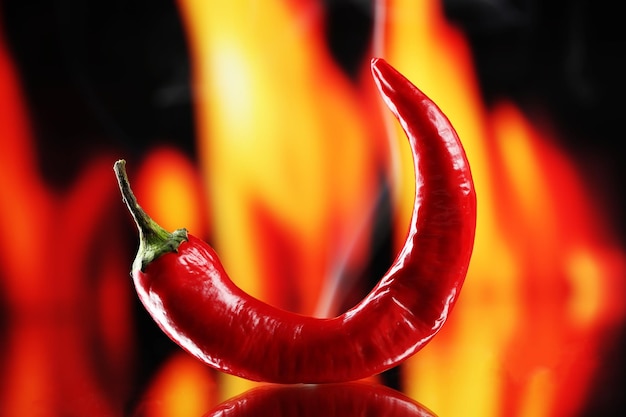 Red hot chili pepper on fire background