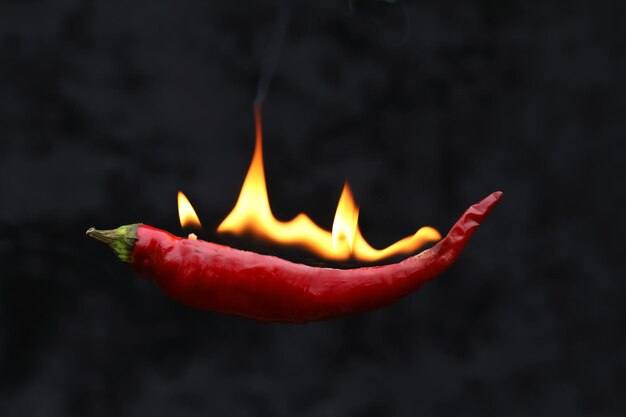 Photo red hot chili pepper with a fire  flame