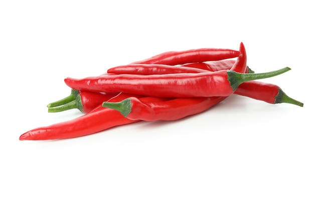 Red hot chili peppers isolated on white background