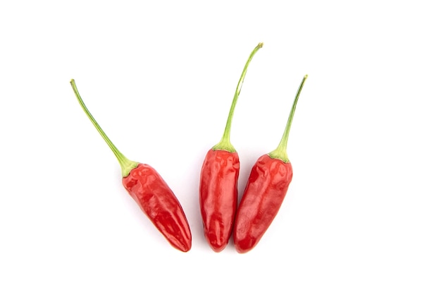 Red hot mini peppers isolated on white background top view