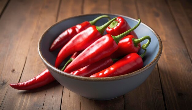 Red hot pepper in bowl On wooden background