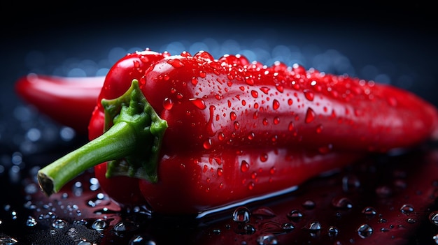 Foto peperoncino rosso e gocce su sfondo nero