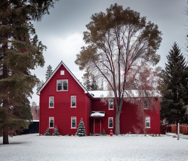 Photo red house in the snow