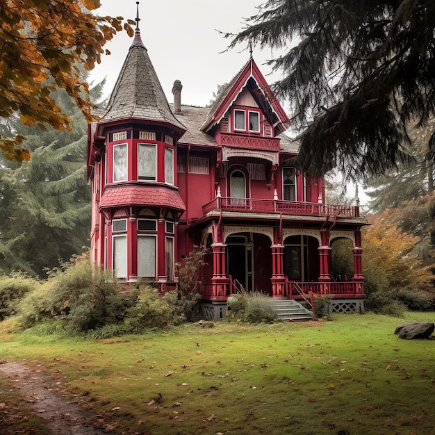 красный дом с красным крыльцом и красным крыльцом.
