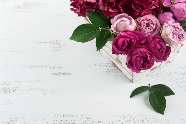 붉은 수국 꽃과 핑크 장미