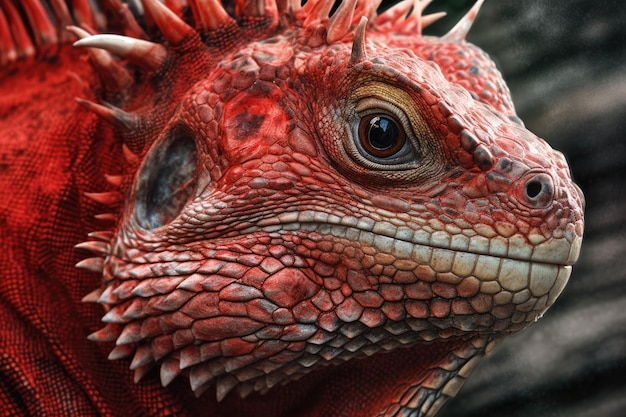 A red iguana head on wood is beautifully captured up close