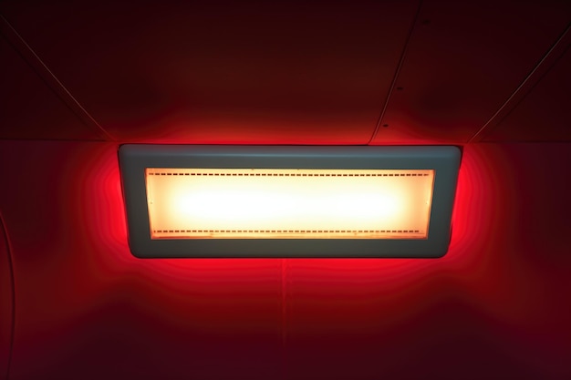 Photo red illuminated airplane exit sign