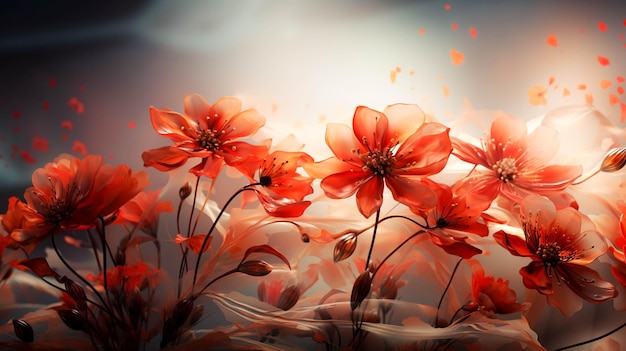 Red impressionistic transparent floral design background