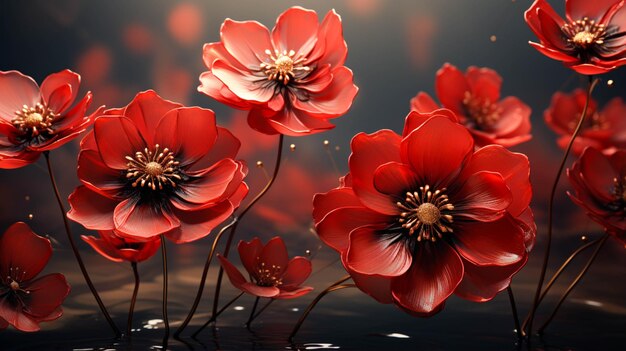 Red impressionistic transparent floral design background