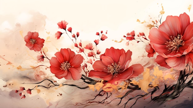 Photo red impressionistic transparent floral design background