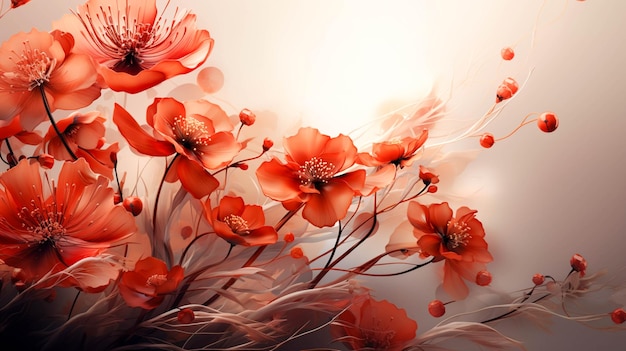 Red impressionistic transparent floral design background