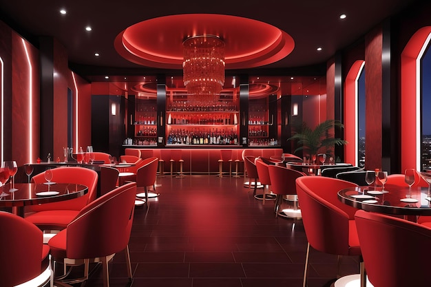 Red indoor interior night club vip luxury design decoration Part drink bar restaurant night club