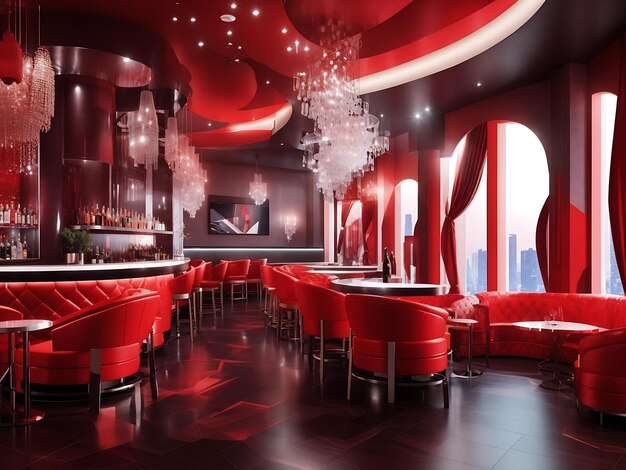 Red indoor interior night club vip luxury design decoration Part drink bar restaurant night club