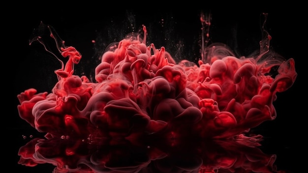 Red ink in water on a black background Abstract background for designgenerative ai