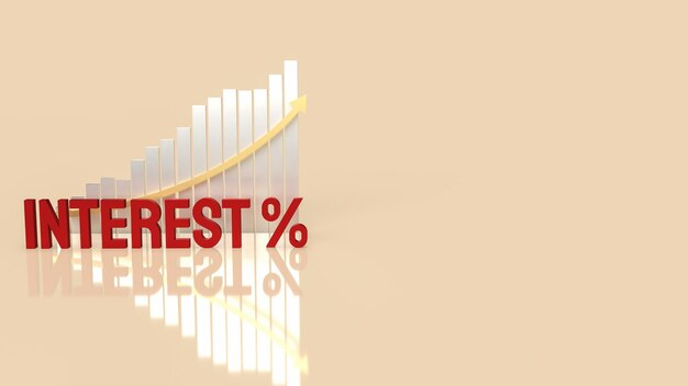 The red interest text and chart for business concept 3d rendering