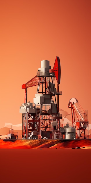 Red Isolated Oil and Gas Extraction Illustration