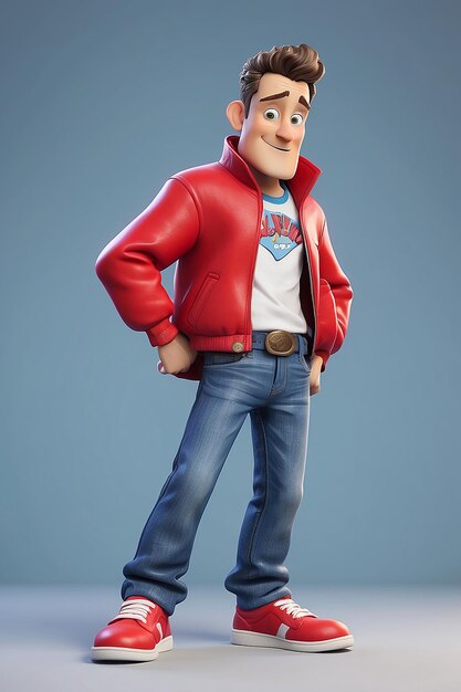 Red Jacket cartoon personage met blauwe spijkerbroek