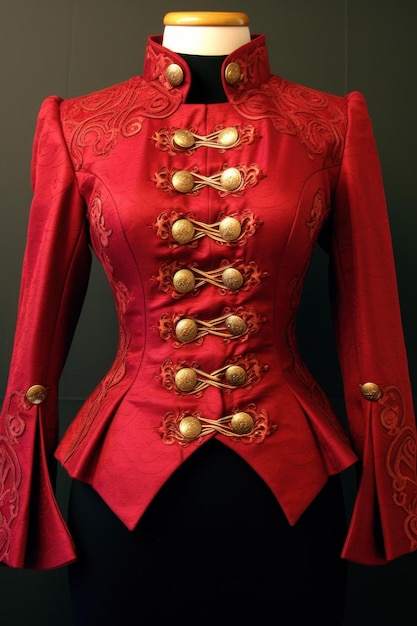 A red jacket with gold buttons