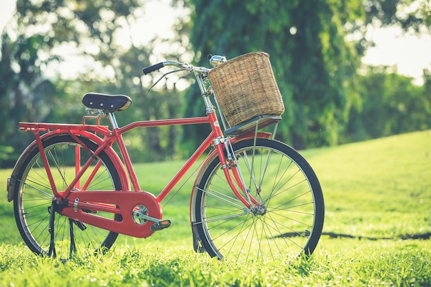 Red Japan style classic bicycle at the park, Vintage filter effect