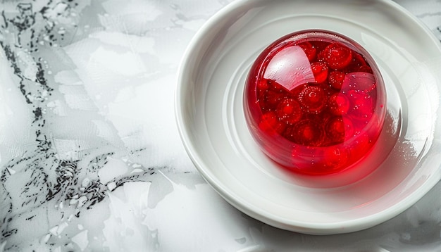 Red jelly Wobbly single red jelly on on white plate Delicious sweet