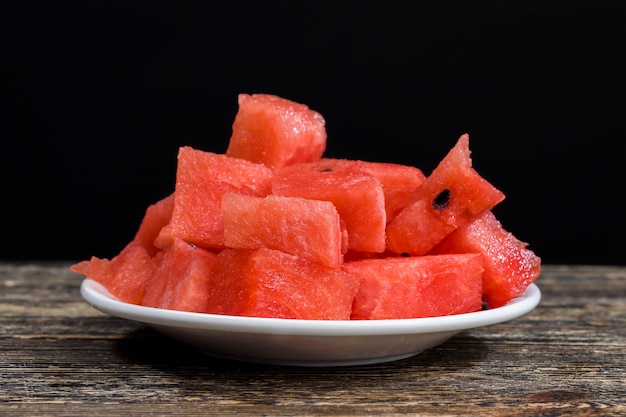 Red juicy watermelon cut into chunks