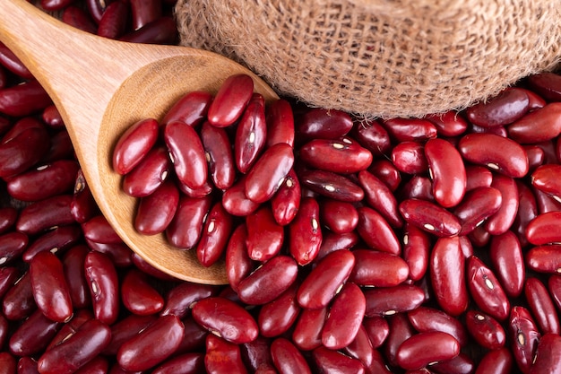 Red kidney beans in wooden